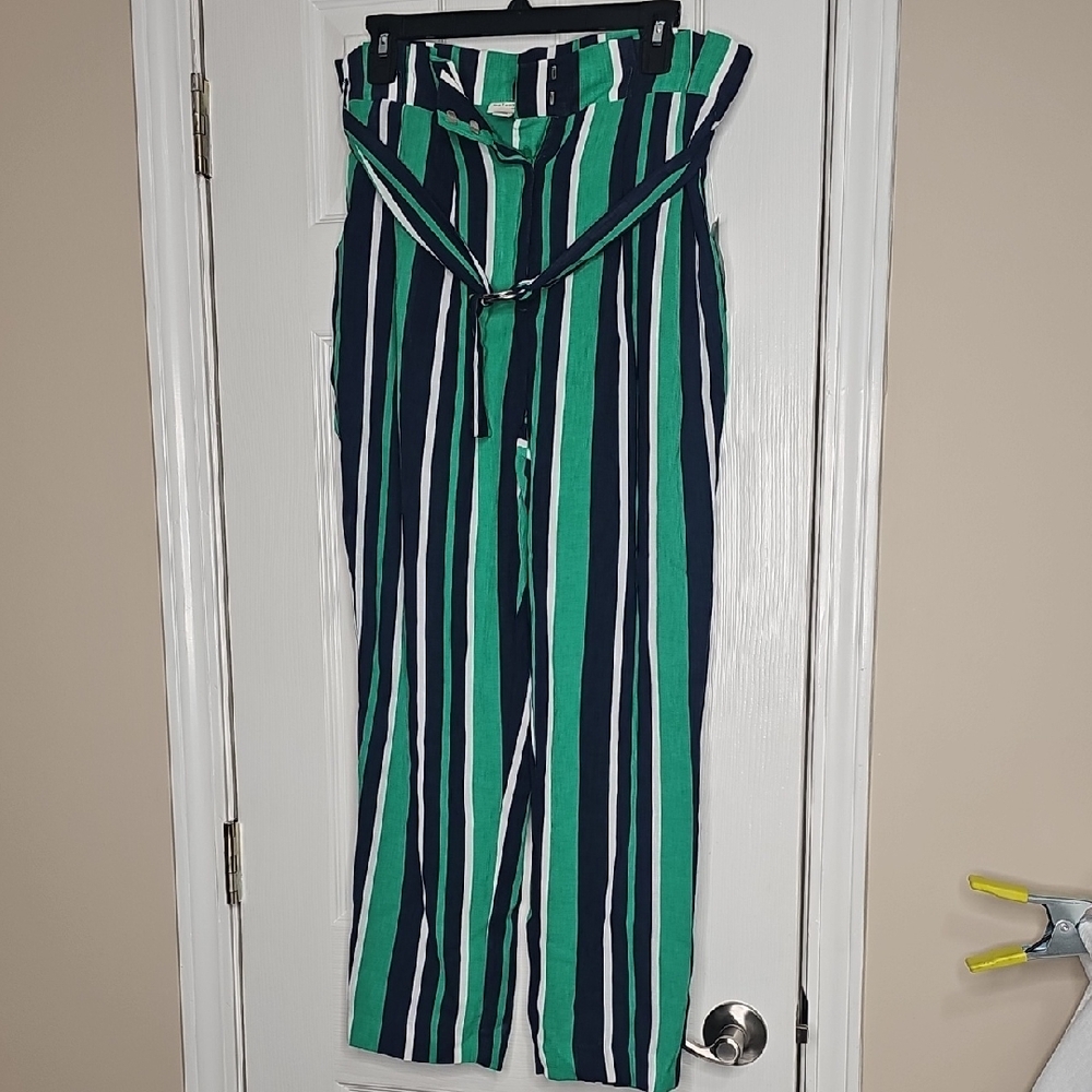 Maison Jules Green and Blue Striped Pant Deco‎ Bloom NWT Spring Flowy Material
